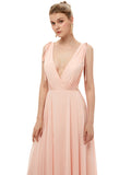 Charming Deep V Neck Straps Floor Length Bridesmaid Dresses