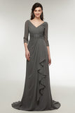 Double V-Neck Gray Mother of The Bride(Groom) Dress with Half Sleeve