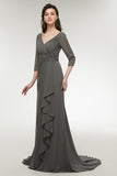 Double V-Neck Gray Mother of The Bride(Groom) Dress with Half Sleeve