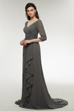 Double V-Neck Gray Mother of The Bride(Groom) Dress with Half Sleeve