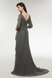 Double V-Neck Gray Mother of The Bride(Groom) Dress with Half Sleeve
