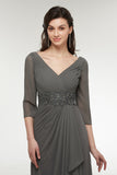 Double V-Neck Gray Mother of The Bride(Groom) Dress with Half Sleeve