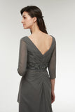 Double V-Neck Gray Mother of The Bride(Groom) Dress with Half Sleeve