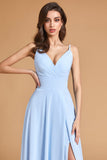 Flash Sale Minimalist A Line Spaghetti Straps V Neck Bridesmaid Dresses with Slit